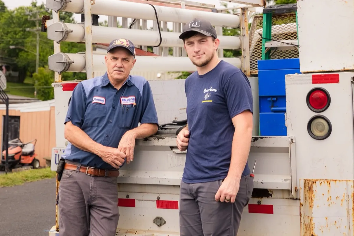 Callison technician connecting a ductless heat pump during a rooftop installation in Augusta County, Virginia